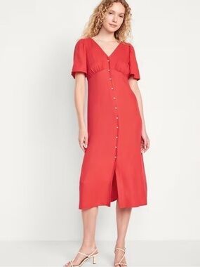 Old Navy Red Button-Front Midi Dress